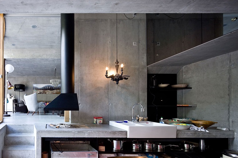cocina con paredes de hormigón paredes hormigon expuesto diseno cocina ideas
