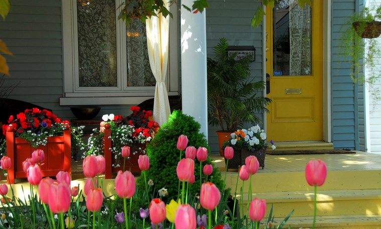 porches jardin pequeño tulipanes ideas