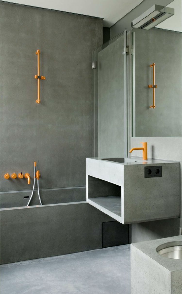 baños microcemento accesorios naranja