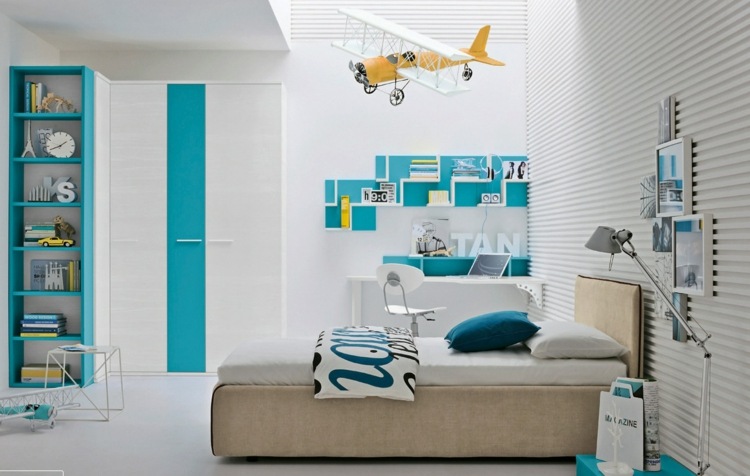 bonita habitación elementos color turquesa