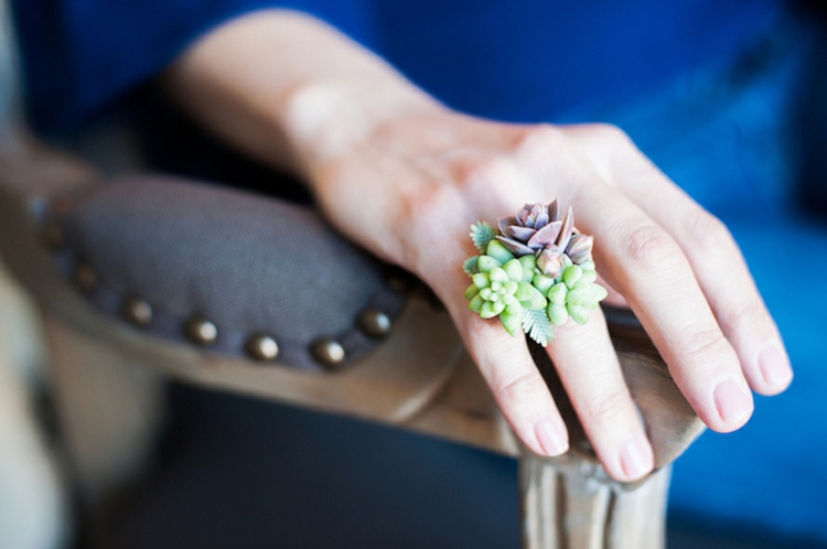 bonito anillo decorado plantas suculentas