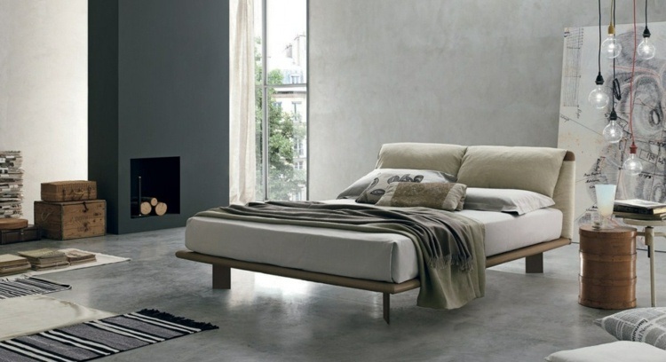 cama moderna pared cemento