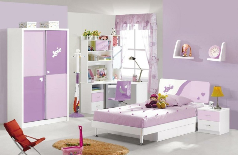 camas infantilies dormitorio chica color rosa blanco ideas