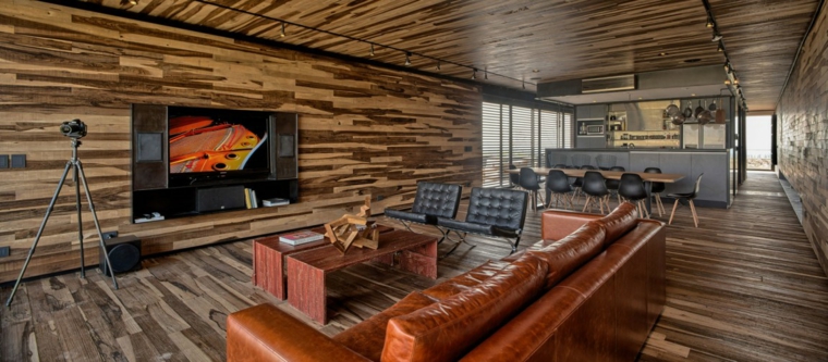 casa contemporanea Tunuyan madera sofa cuero ideas