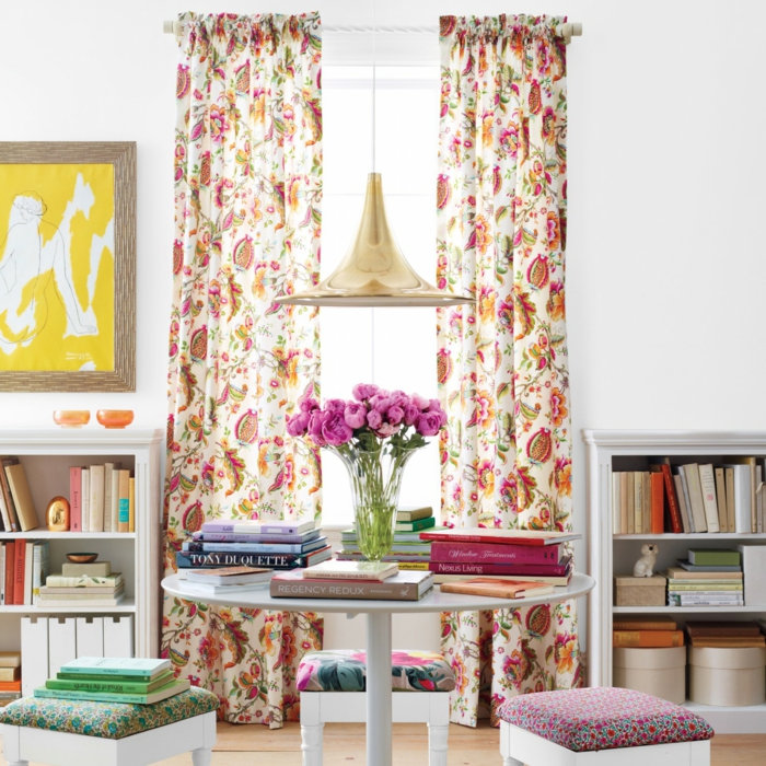 cortina estampa floral taburetes tela ideas