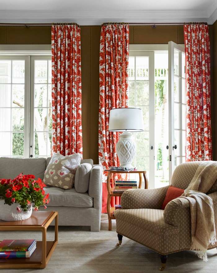 cortinas estampa roja preciosa salon moderno ideas