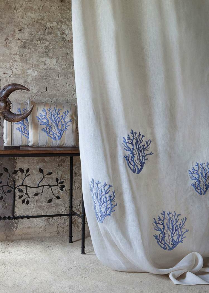 cortinas con corales azules bordados cortinas modernas enriquecen hogar coral estampa ideas
