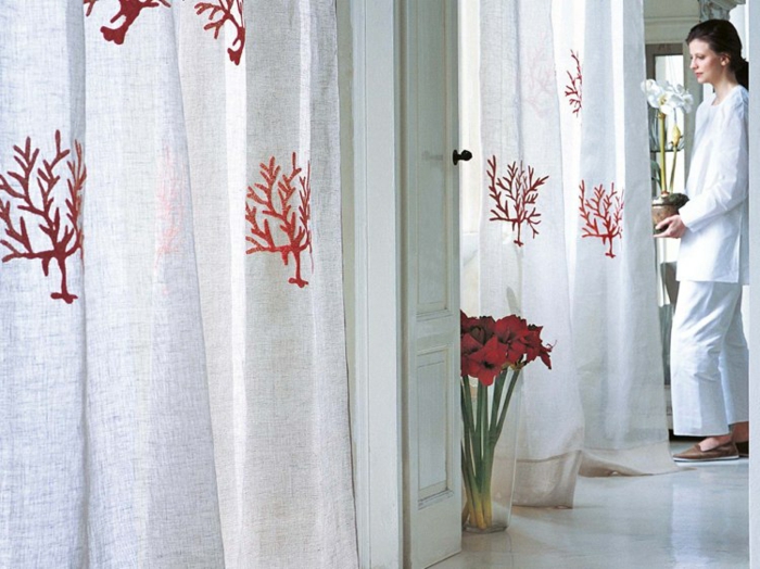 cortinas con corales rojos cortinas modernas enriquecen hogar coral rojo estampa ideas