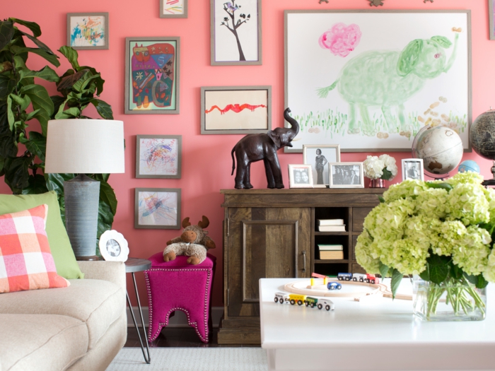 cuadros pared plantas salon colorido moderno ideas