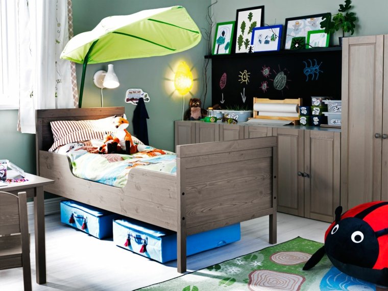 dormitorio cama armarios madera moderno ideas
