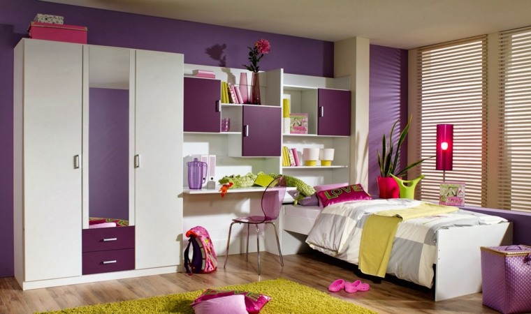 dormitorio infantil muebles blanco purpura ideas