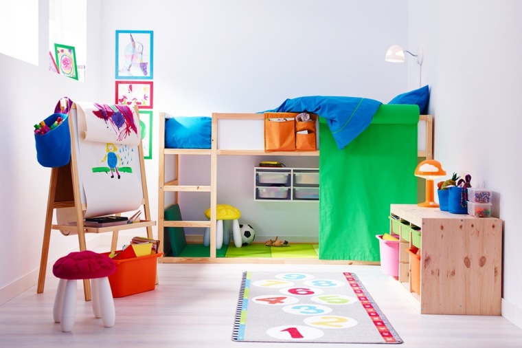 dormitorio infantil muebles madera alfombra ideas