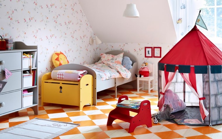 dormitorio infantil muebles papel pared flores ideas