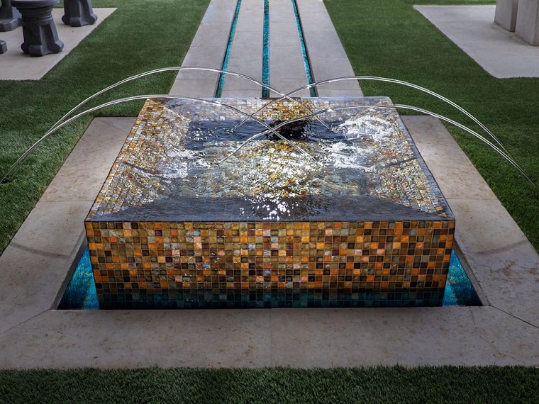 el agua jardin moderno fuente original mosaico colores ideas