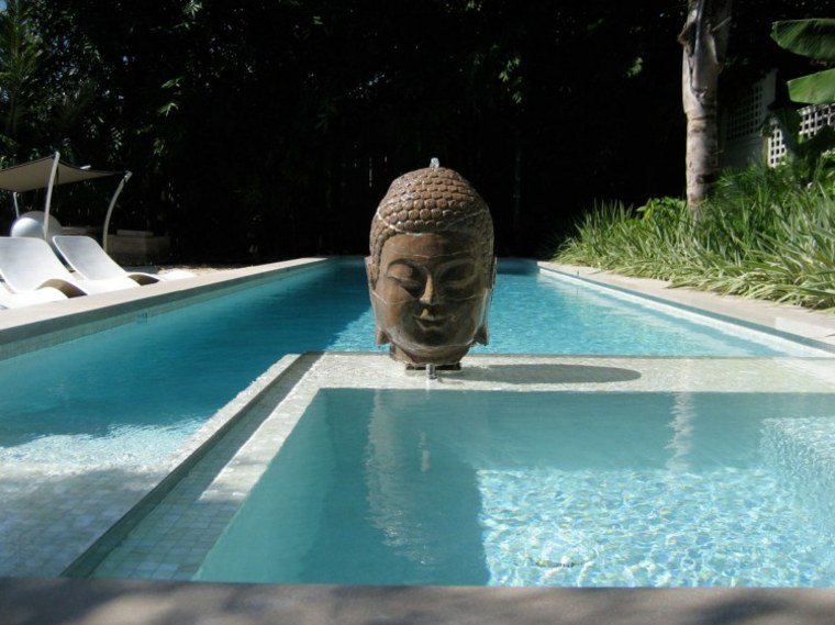 el agua jardin moderno piscina fuente zen ideas