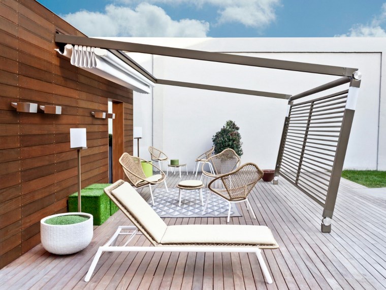 exteriores diseno moderno suelo pared madera toldo ideas