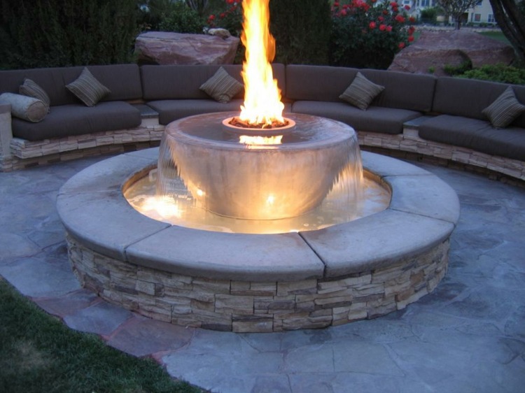 fuente agua moderna fuego combinacion ideas