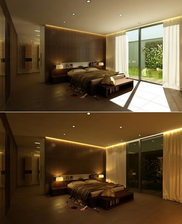 iluminacion led opciones interiores dormitorio pared madera ideas