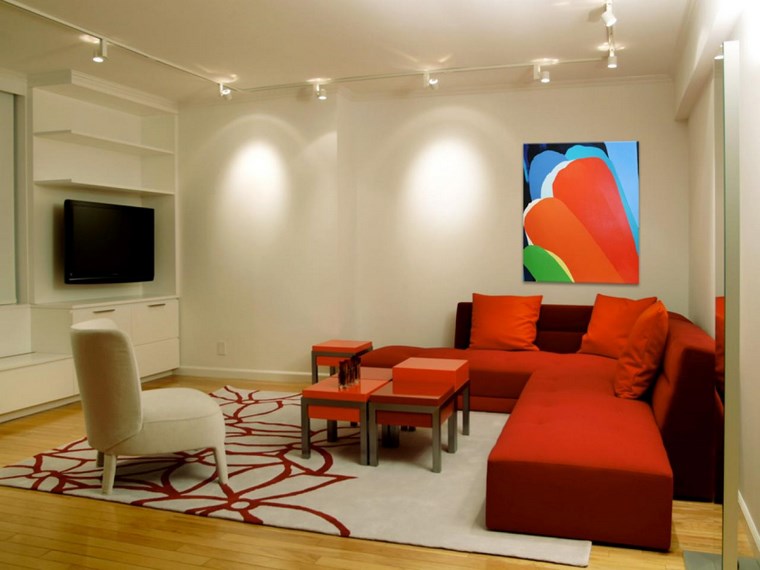 iluminacion led opciones interiores salon rojo moderno ideas