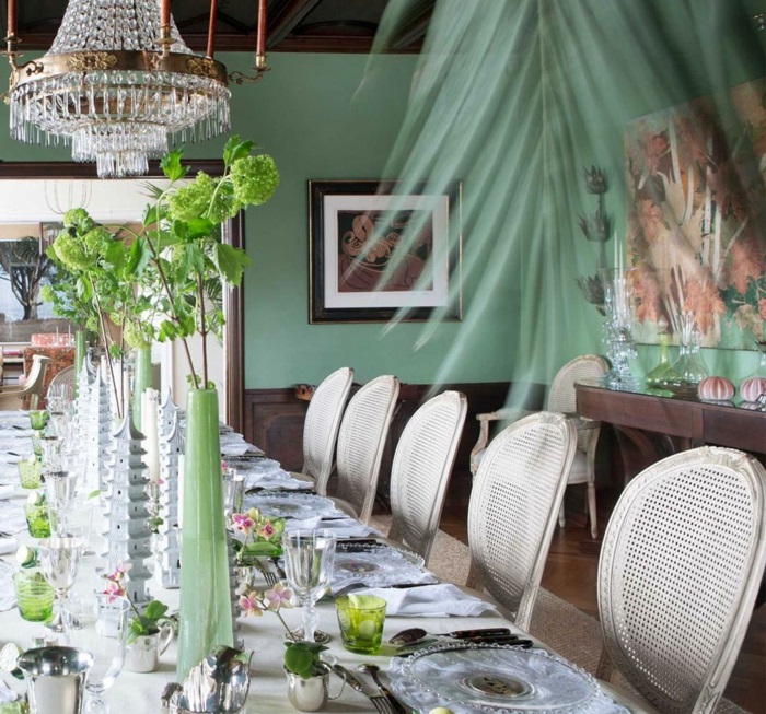 la primavera paredes color verde plantas comedor mesa ideas