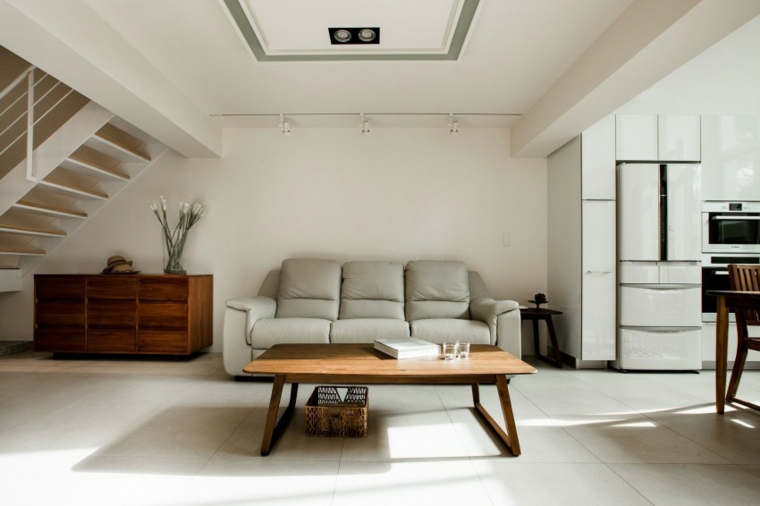 muebles de diseño mesa madera salon sofa blanca ideas