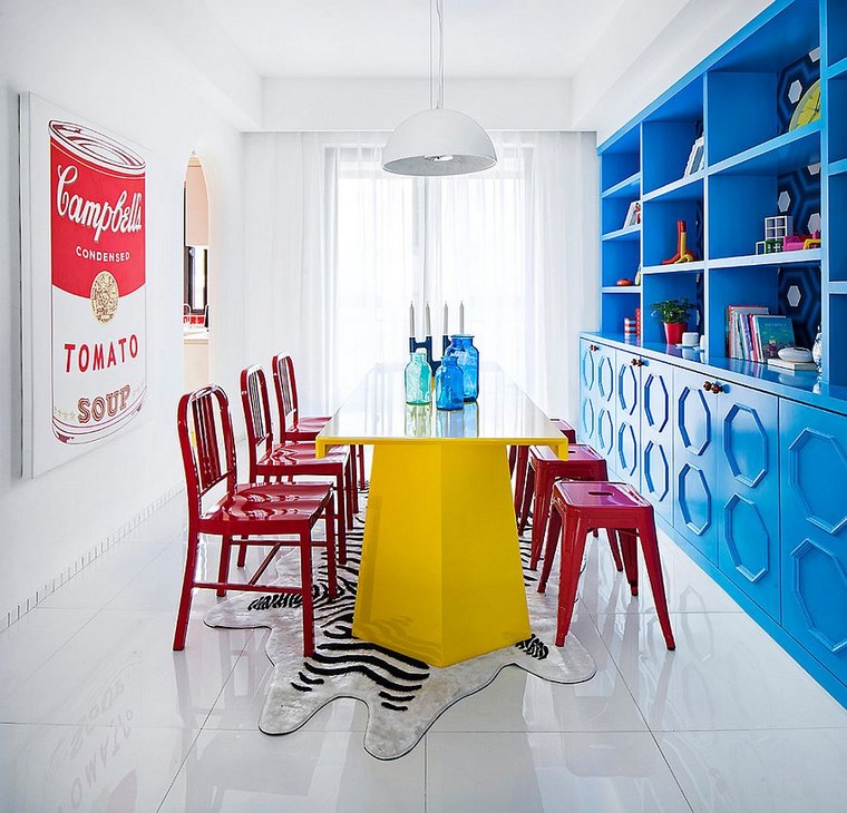 mezcla de colores vivos comedor azul rojo amarillo ideas