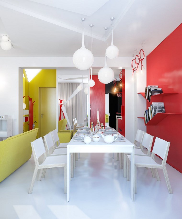 mezcla de colores vivos comedor rojo amarillo blanco ideas