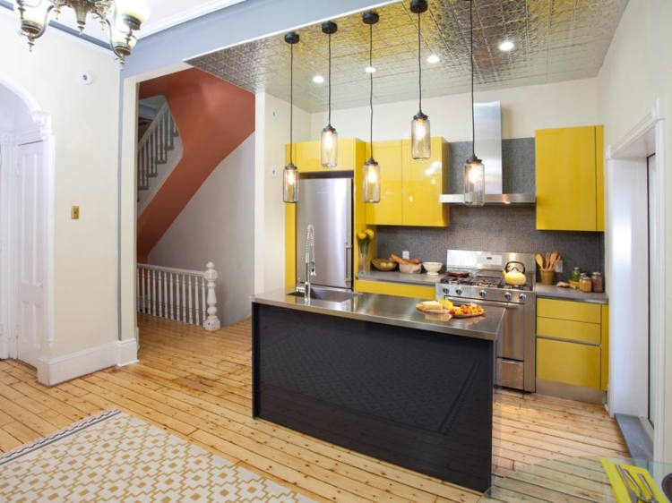muebles cocinas pequeñas modernas amarilla