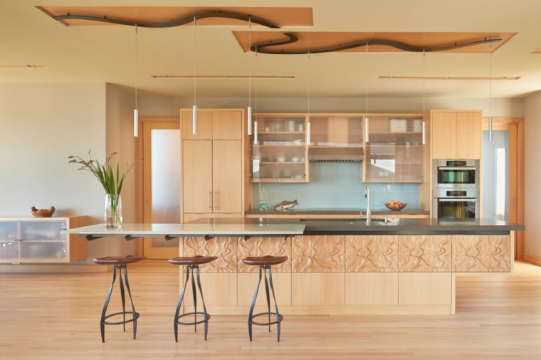 muebles de diseño acabados madera isla cocina ideas