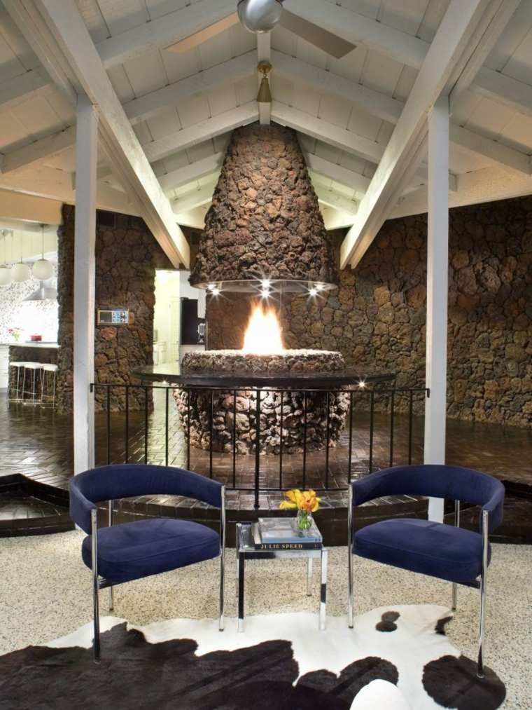 muebles de diseño chimenea piedra casa moderna ideas