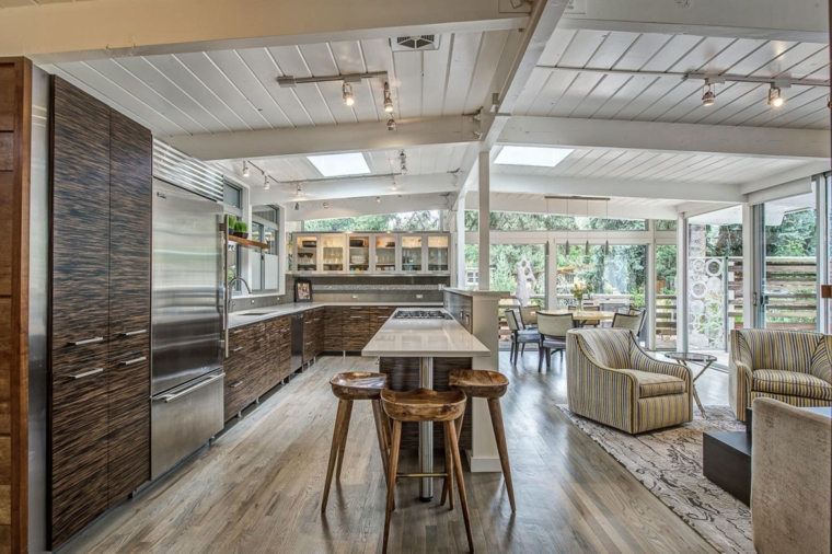 muebles de diseño cocina taburetes isla madera ideas