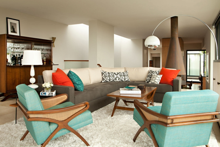 muebles de diseno sillones verdes mueble madera cristales ideas