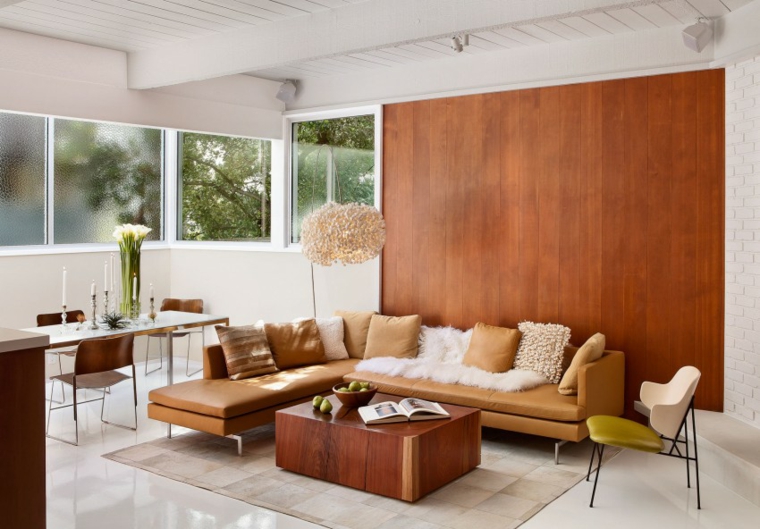 muebles de diseño sofa cuero mesa madera ideas