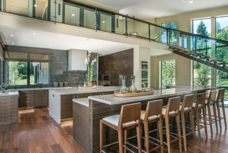 muebles diseno cocina isla sillas altas madera ideas
