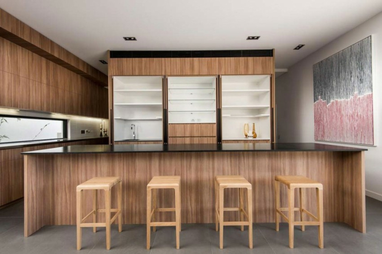 muebles diseno isla grande taburetes madera ideas
