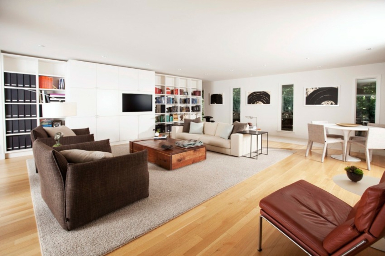muebles diseno mesa madera estanterias salon moderno ideas
