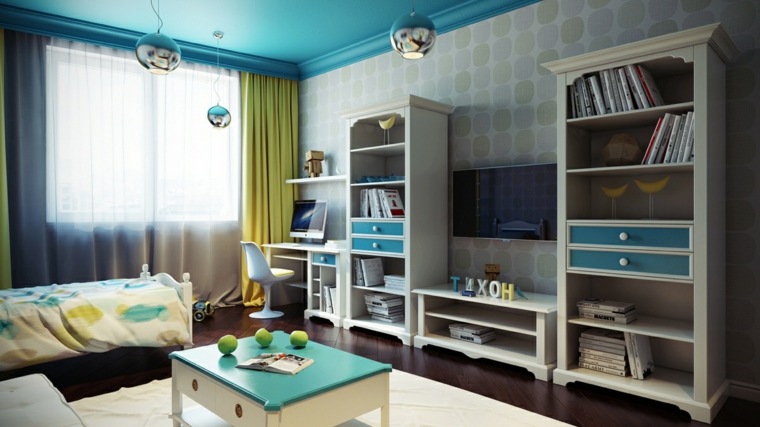 muebles salon dormitorio nino blanco azul ideas
