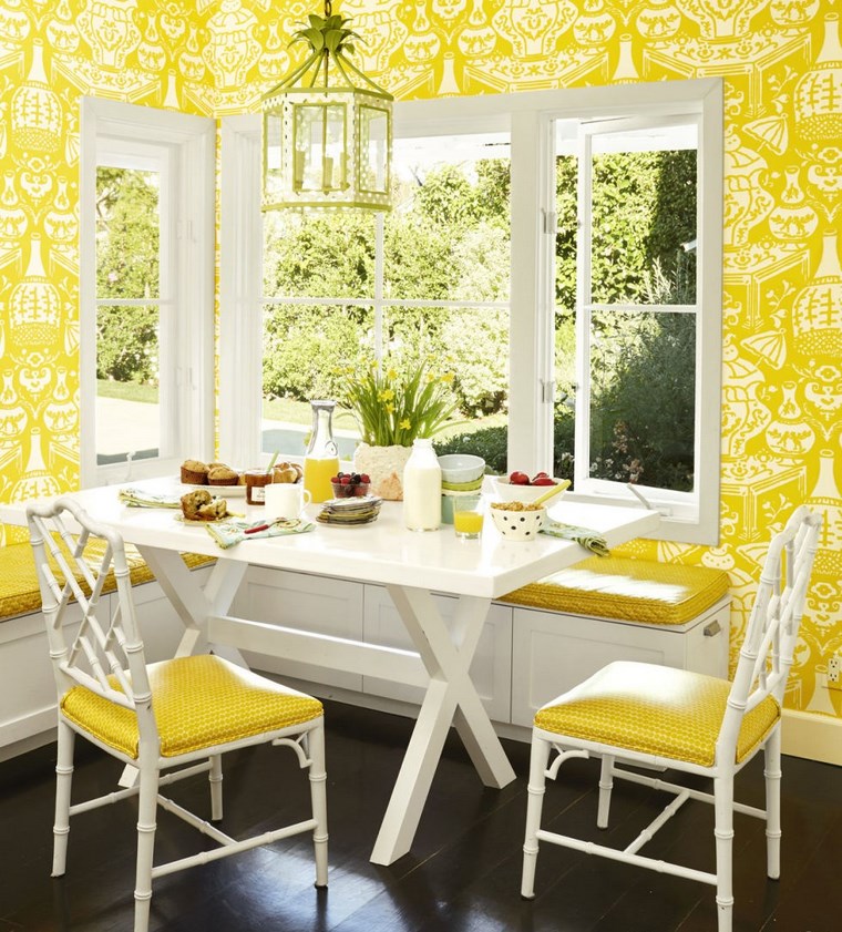 opciones diseno colorido comedor papel pared amarillo ideas