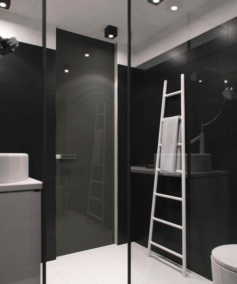 oscuro diseño baño pequeño