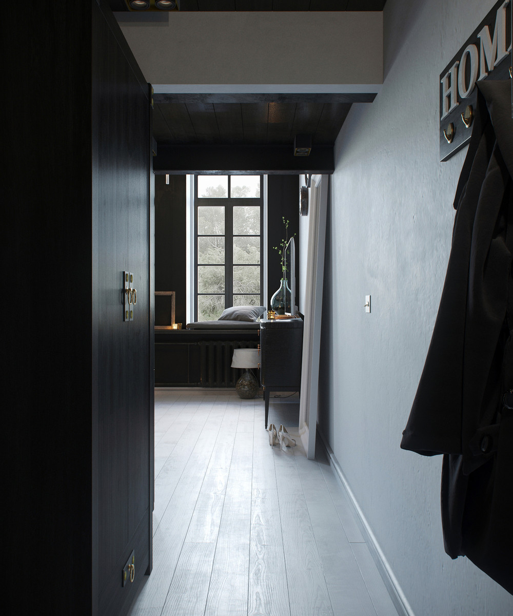 oscuro diseño pasillo loft