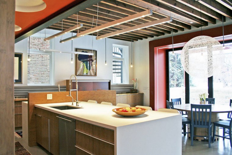 paredes rojas cocina iluminacion led opciones interiores ideas