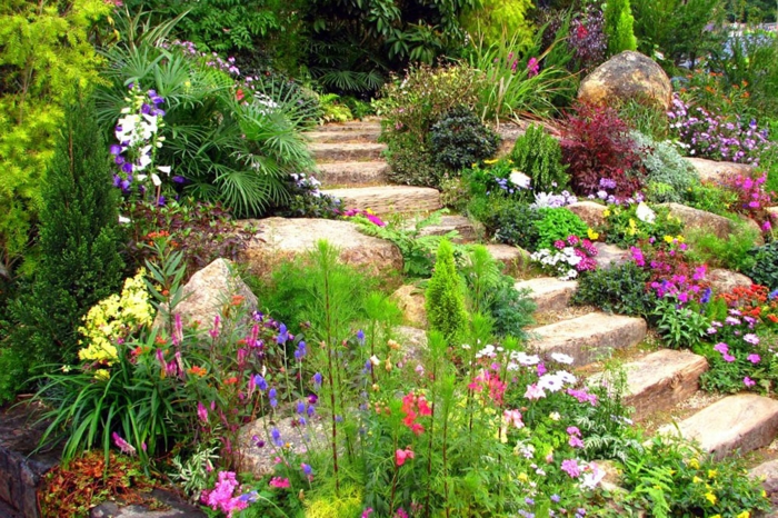 primavera jardines conceptos colores escaleras