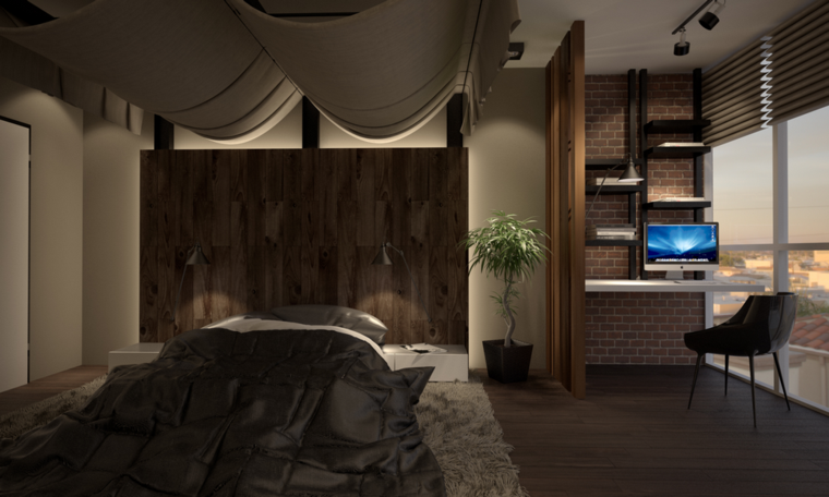 room design cama cabecero madera
