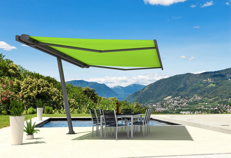 sol y sombra aire libre opciones toldo verde ideas