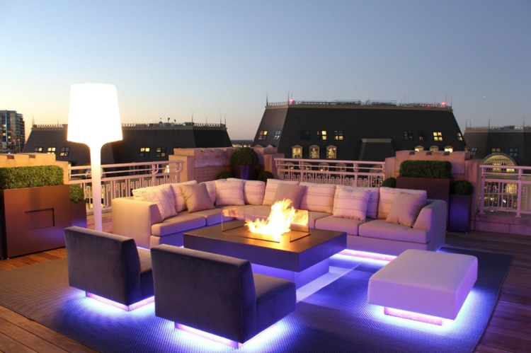 asientos con luces terrazas creatividad salones ideas maceteros led