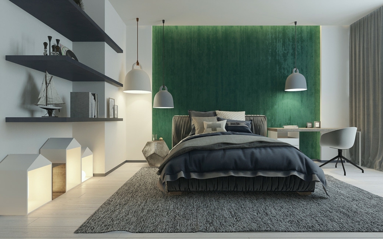 verde color pared cabecero moderno