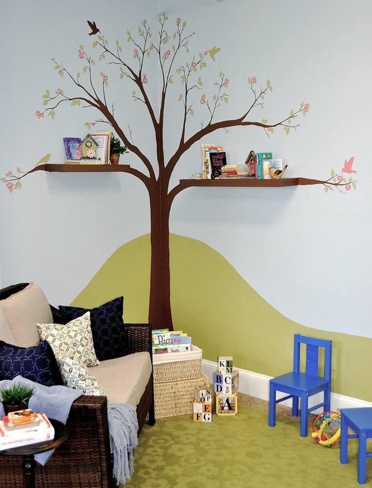 árbol decorativo pared ramas estantes
