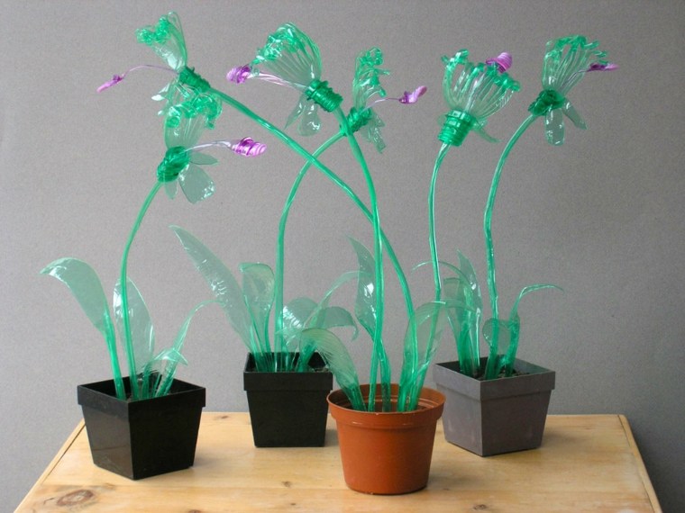 bonitas flores plastico color verde