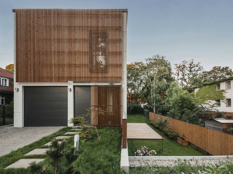 jardín con dos niveles caminos jardin cesped casa diseno minimalista ideas