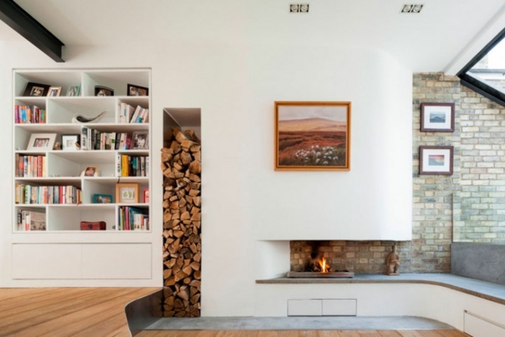 Chimeneas de leña con lugares de almacenamiento